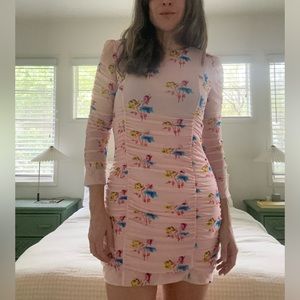 GANNI RUCHED FLORAL MESH MINI DRESS 🩷🩷 SIZE 40 (8/10)